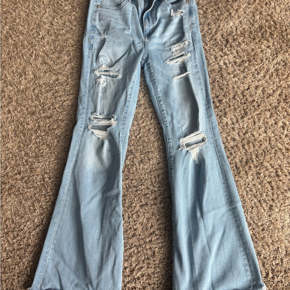 Light Blue Distressed Flare Jeans size 2 shorts